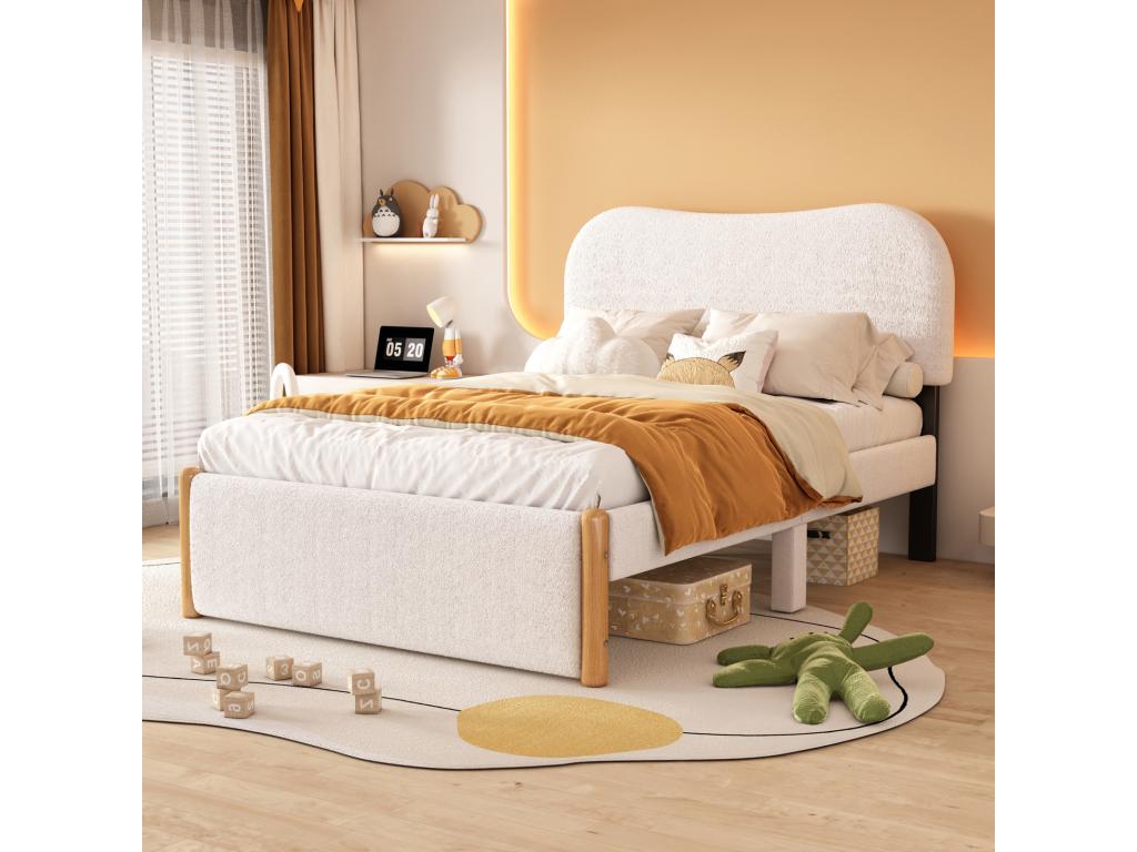 White Fabric Kids Bed Frame, 140 x 200 cm