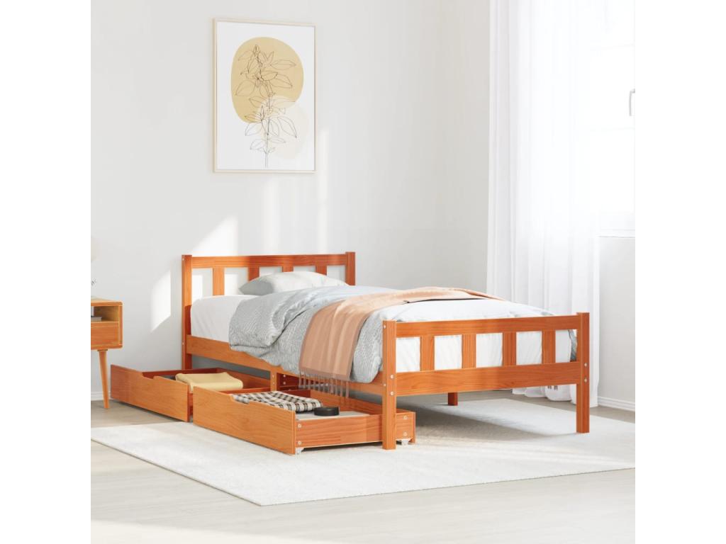 Brown Pine Wood Bed Frame, 75 x 190 cm
