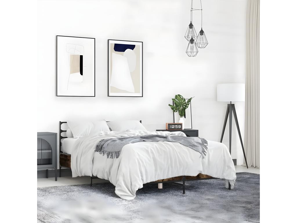 Brown Oak Wood Bed Frame, 120 x 190 cm