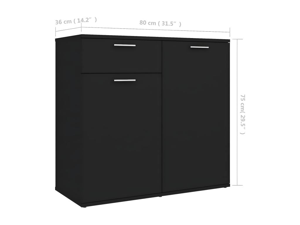 Black Engineered Wood Sideboard, 80 x 36 x 75 cm