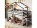 Gray Solid Wood Bunk Bed Frame, 90 x 200 cm