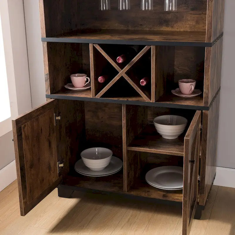 Furniture of America Keya Farmhouse 6-shelf Wine Cabinet Buffet