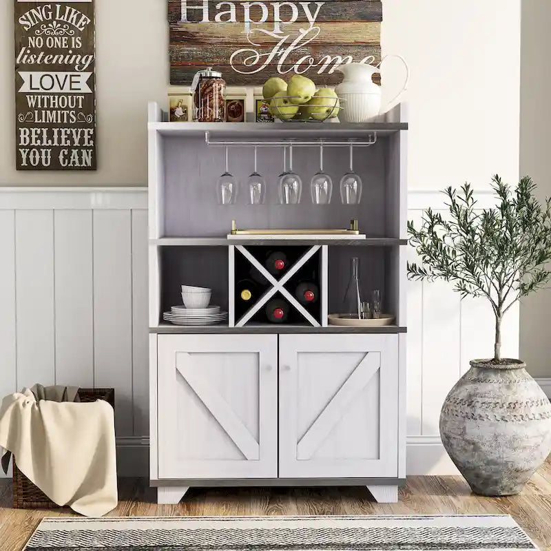 Furniture of America Keya Farmhouse 6-shelf Wine Cabinet Buffet
