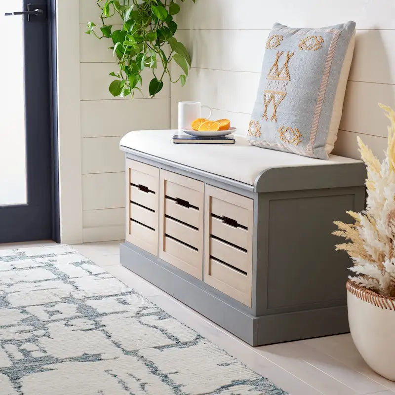 SAFAVIEH Mozella 3-Drawer Cushion Bench - 42 W x 15 D x 20 H - 42Wx15Dx20H