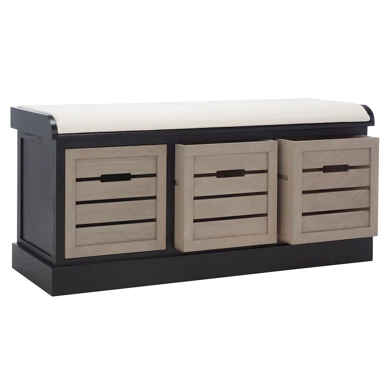 SAFAVIEH Mozella 3-Drawer Cushion Bench - 42 W x 15 D x 20 H - 42Wx15Dx20H