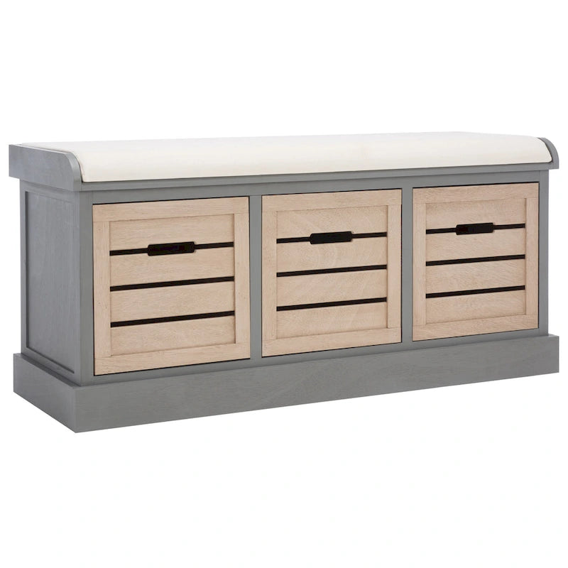 SAFAVIEH Mozella 3-Drawer Cushion Bench - 42 W x 15 D x 20 H - 42Wx15Dx20H