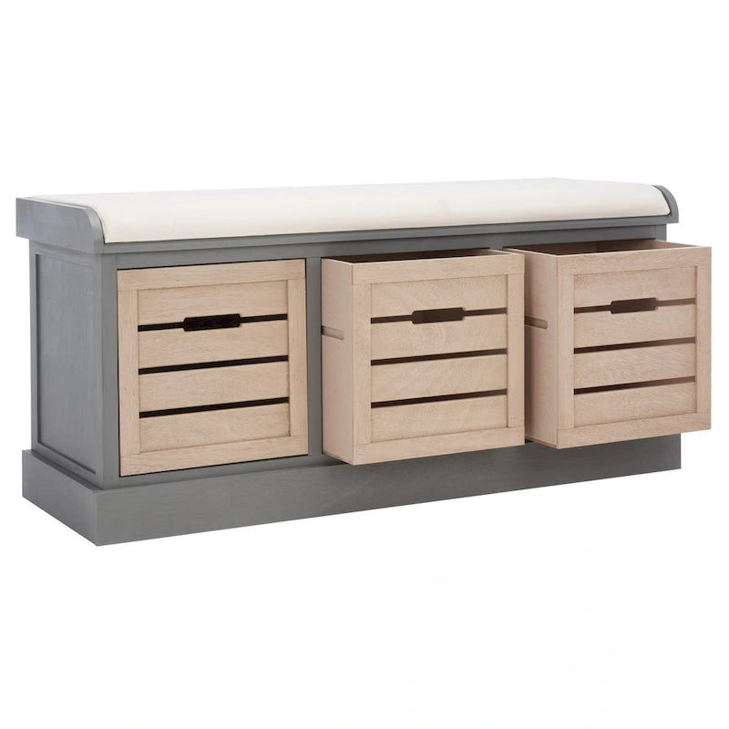 SAFAVIEH Mozella 3-Drawer Cushion Bench - 42 W x 15 D x 20 H - 42Wx15Dx20H
