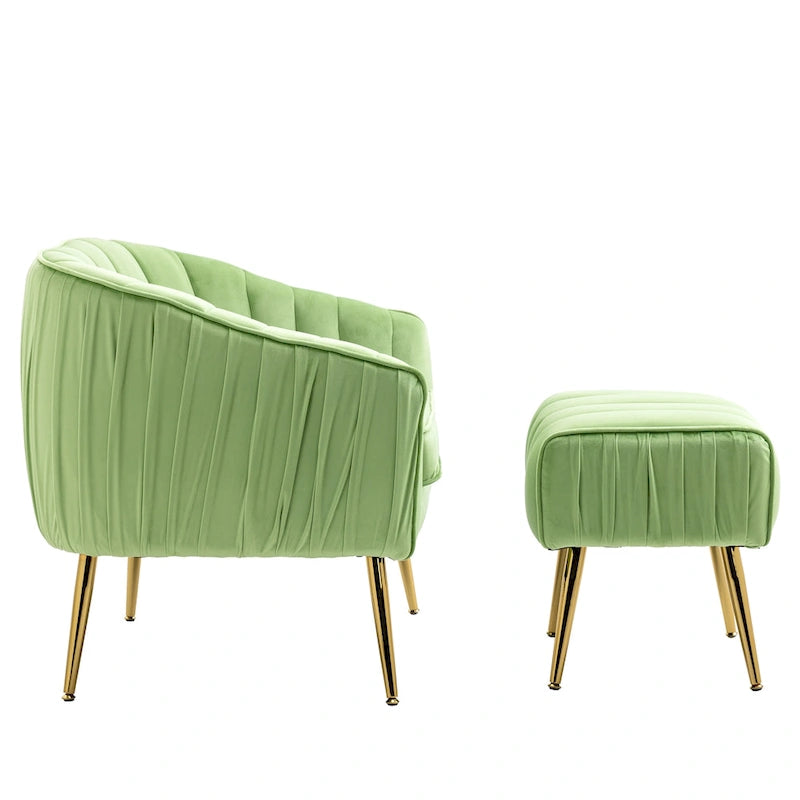Velvet Tufted Accent Chair with Ottoman - 28.94 x 28.94 x 28.94