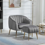 Velvet Tufted Accent Chair with Ottoman - 28.94 x 28.94 x 28.94