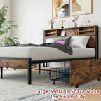 Queen Size Panel Bed with Storage Headboard Drawers