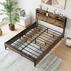Queen Size Panel Bed with Storage Headboard Drawers