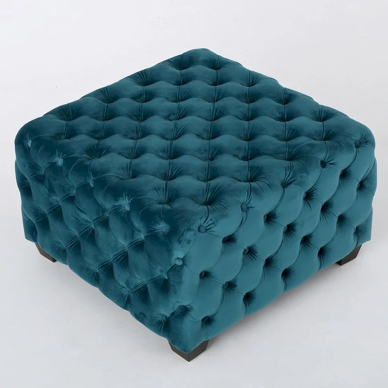 Jaymee Modern Glam Button Tufted Velvet Ottoman by Christopher Knight Home