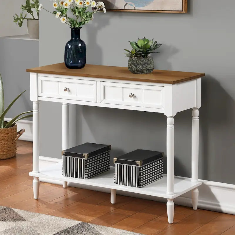 Convenience Concepts French Country 2 Drawer Hall Table with Shelf