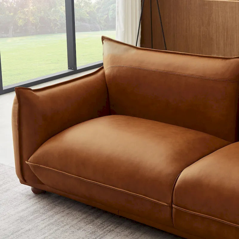 Manar Mid-Century Modern Luxury Genuine Leather Couch