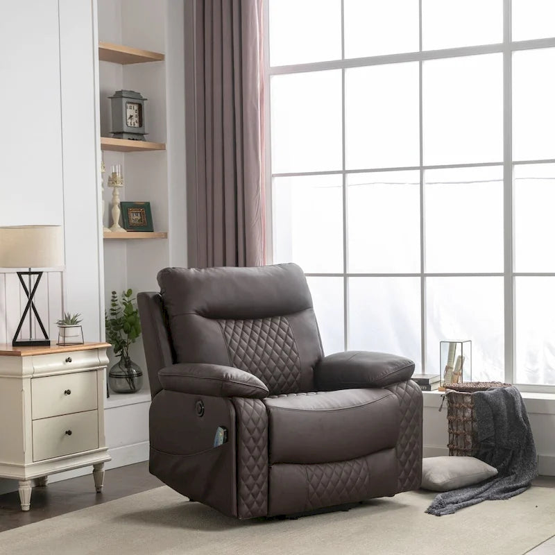 Modern Leather Power Reclining Heated Massage Chair for Elderly