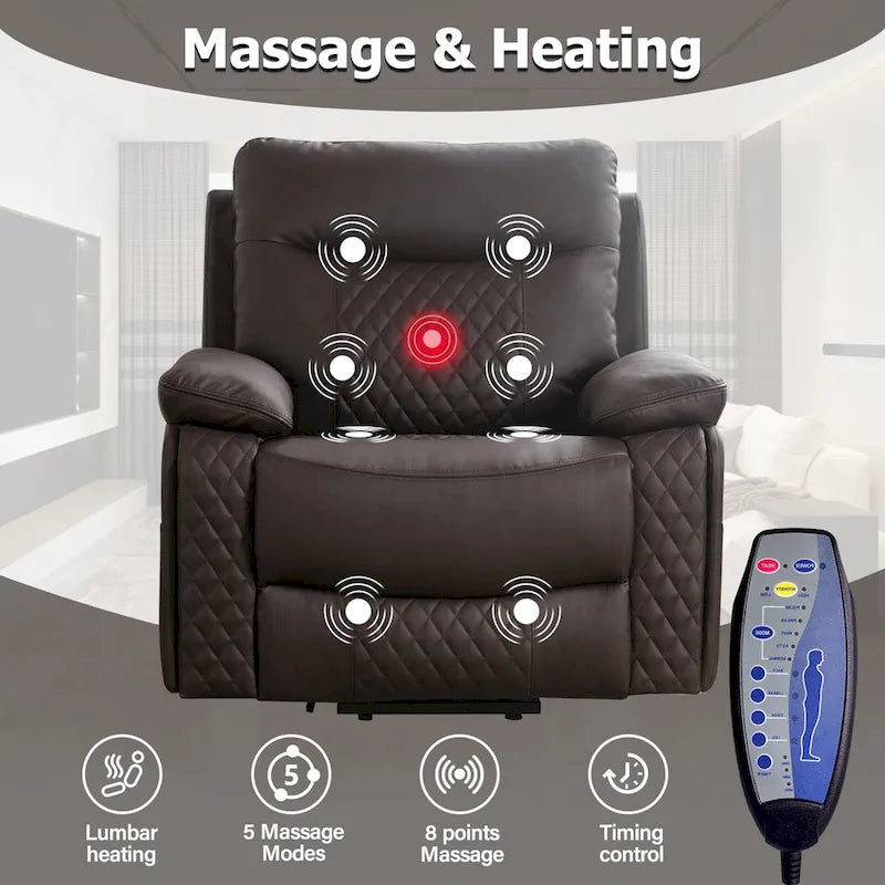 Modern Leather Power Reclining Heated Massage Chair for Elderly