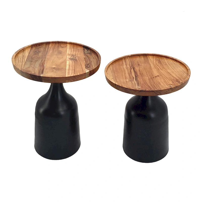 A&B Home Sergilis Acacia and Aluminum Trumpet Tables - Set of 2