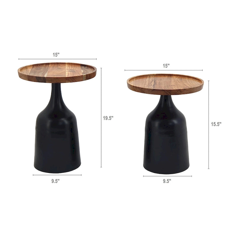A&B Home Sergilis Acacia and Aluminum Trumpet Tables - Set of 2