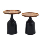 A&B Home Sergilis Acacia and Aluminum Trumpet Tables - Set of 2