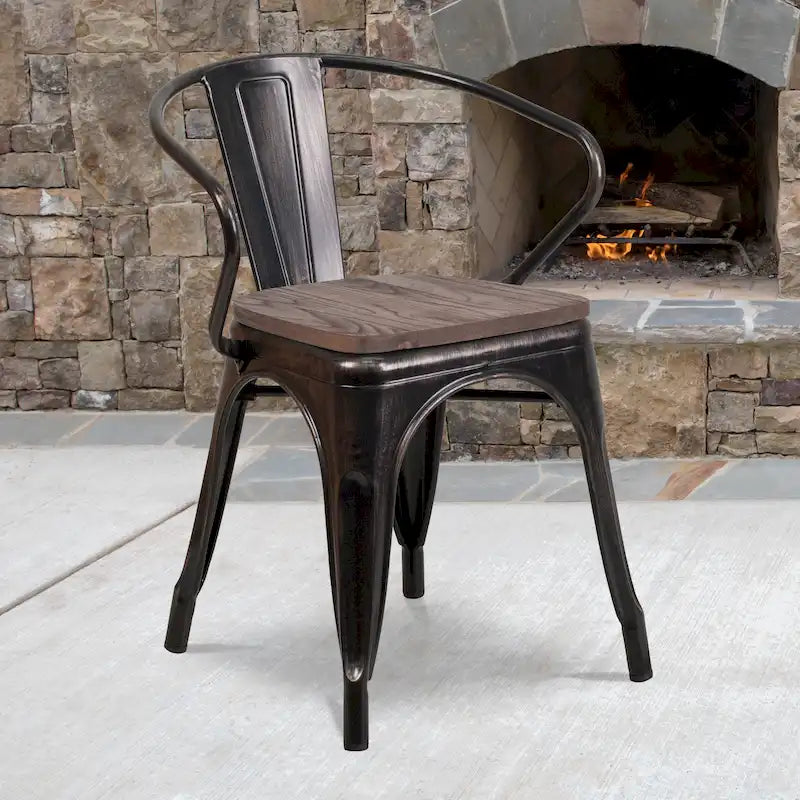 Metal Chair with Wood Seat and Arms