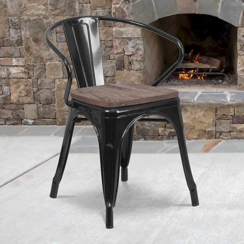 Metal Chair with Wood Seat and Arms
