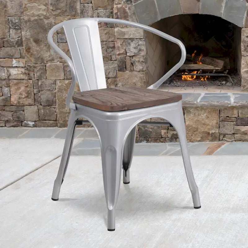 Metal Chair with Wood Seat and Arms