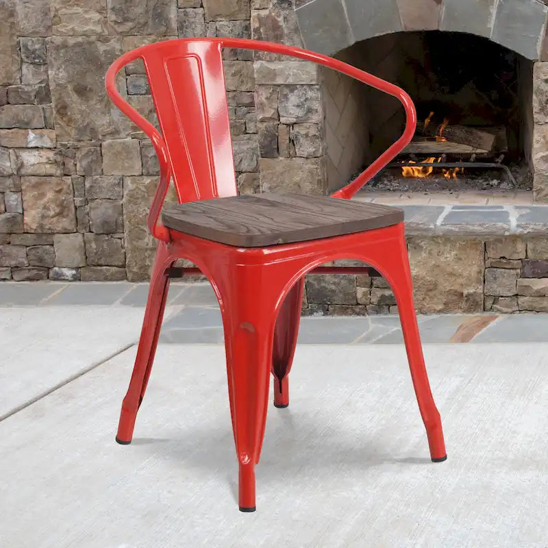 Metal Chair with Wood Seat and Arms