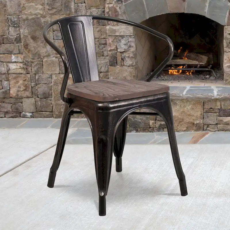 Metal Chair with Wood Seat and Arms
