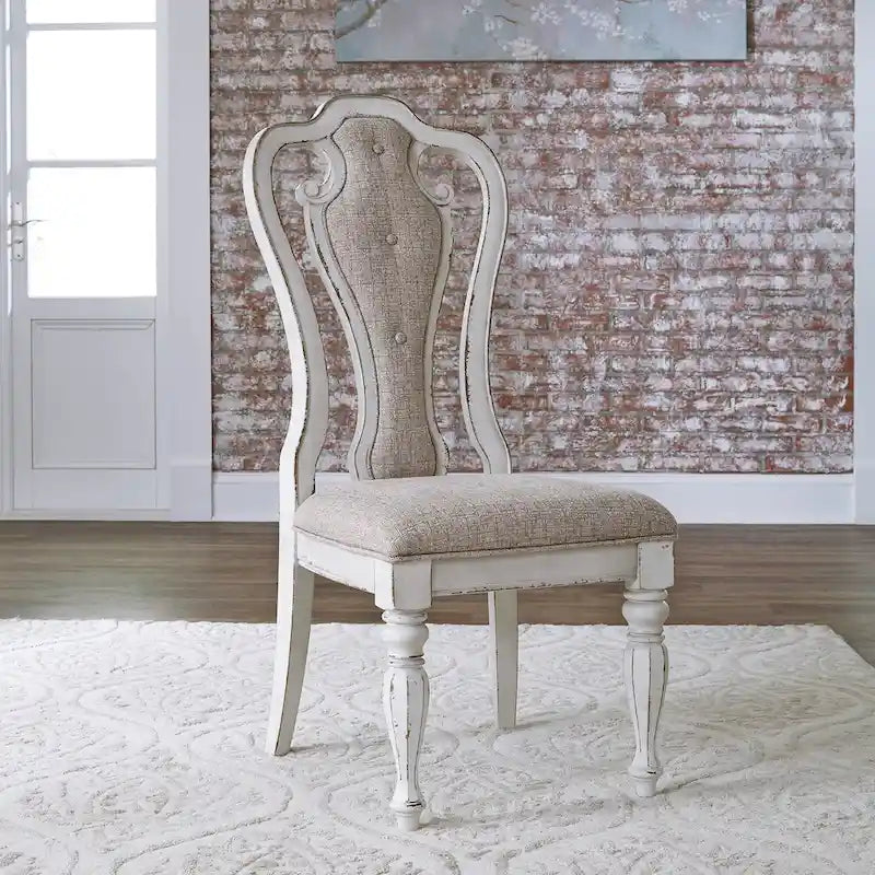 Magnolia Manor Antique White Weathered Bark 7 Piece Leg Table Set