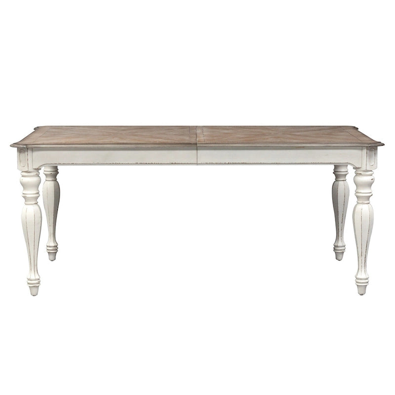 Magnolia Manor Antique White Weathered Bark 7 Piece Leg Table Set