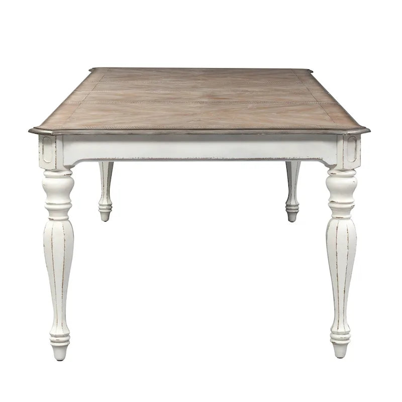 Magnolia Manor Antique White Weathered Bark 7 Piece Leg Table Set