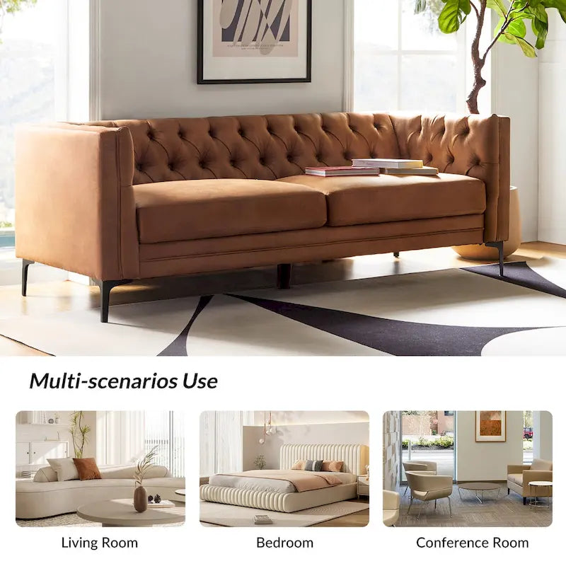 Calymne 84 Classic Square Arms Sofa with Button-Tufted Back by HULALA HOME