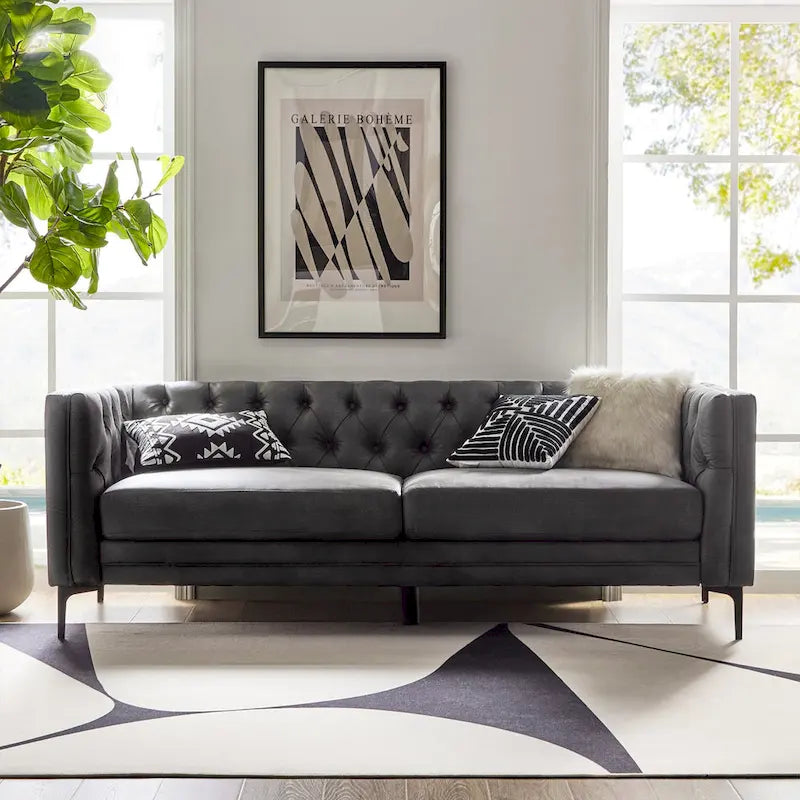 Calymne 84 Classic Square Arms Sofa with Button-Tufted Back by HULALA HOME