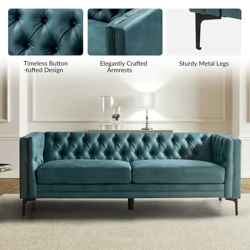 Calymne 84 Classic Square Arms Sofa with Button-Tufted Back by HULALA HOME