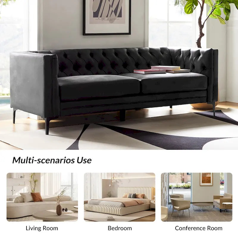 Calymne 84 Classic Square Arms Sofa with Button-Tufted Back by HULALA HOME