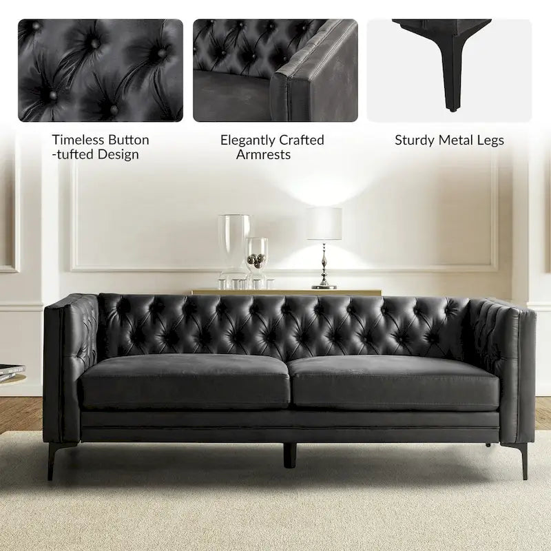 Calymne 84 Classic Square Arms Sofa with Button-Tufted Back by HULALA HOME