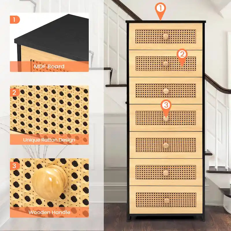 7 Drawers Chest Furniture Storage Tower Organizer Unit for Bedroom