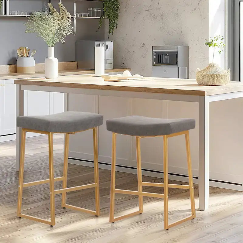 PHI VILLA 2-Piece Saddle Design PU Leather Bar Stool with Sturdy Metal Frame