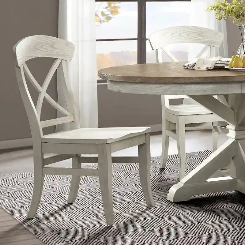 Roundhill Furniture Harola 5-Piece Dining Set, Round Pedestal Dining Table with 18 Leaf, 4 Side Chairs