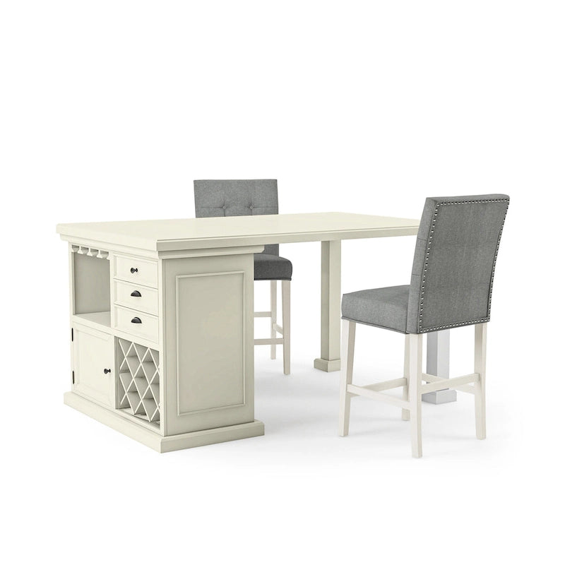 Tia Transitional Antique White Wood Multi-Storage 3-Piece Kitchen Island Set by Furniture of America