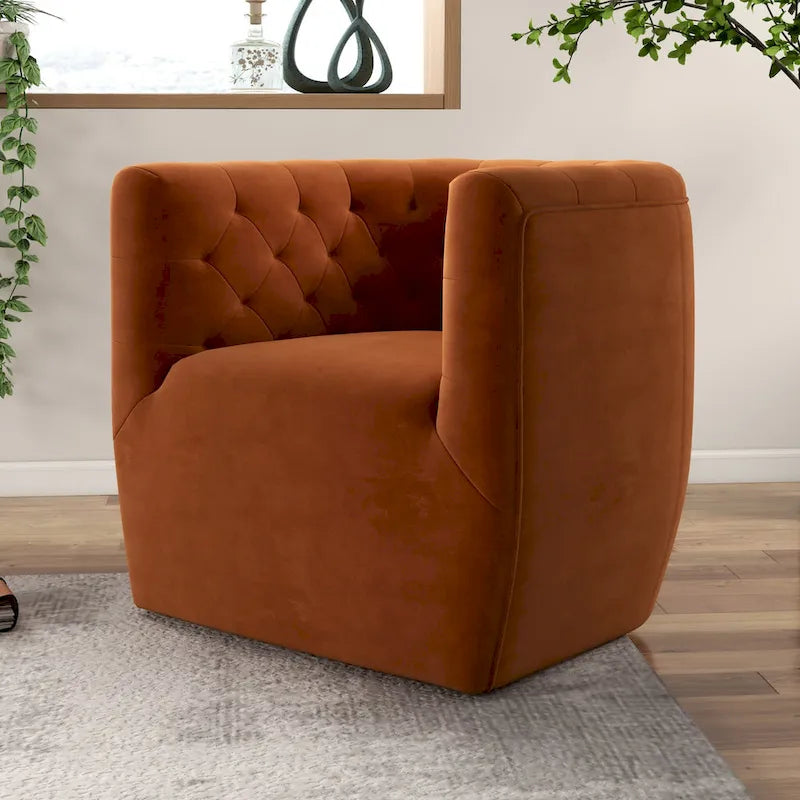 Luxor Mid-Century Modern Comfy Burnt Orange Velvet Swivel Accent Chair