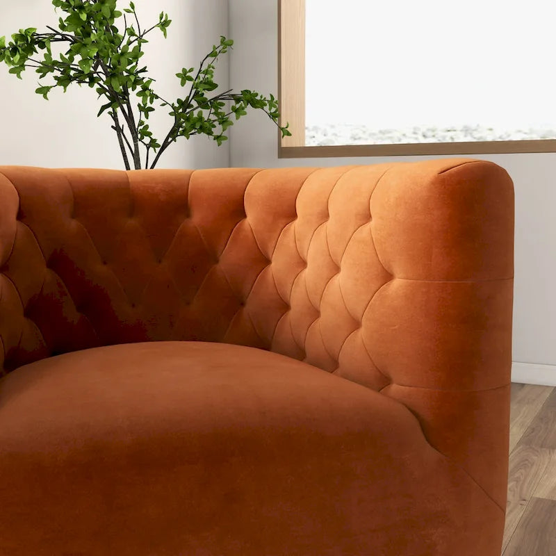 Luxor Mid-Century Modern Comfy Burnt Orange Velvet Swivel Accent Chair