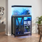 Moasis Aquarium Stand with Power Outlets and 7 Color RGB Light,Fish Tank Stand with Storage Cabinet