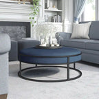 Chista Contemporary Round Fabric Ottoman with Cushion by Furniture of America