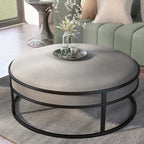 Chista Contemporary Round Fabric Ottoman with Cushion by Furniture of America