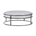 Chista Contemporary Round Fabric Ottoman with Cushion by Furniture of America