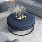 Chista Contemporary Round Fabric Ottoman with Cushion by Furniture of America