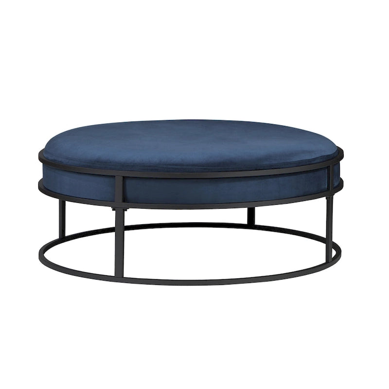 Chista Contemporary Round Fabric Ottoman with Cushion by Furniture of America