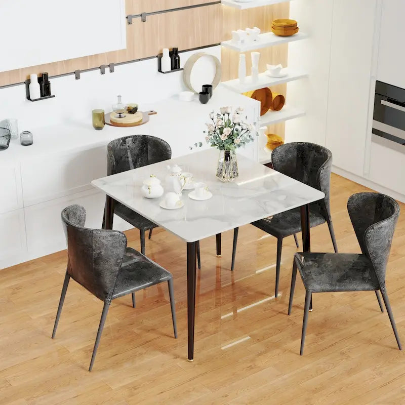 Modern Sintered Stone Marble Effect Table Top Kitchen Dining Table Square 4-Seat
