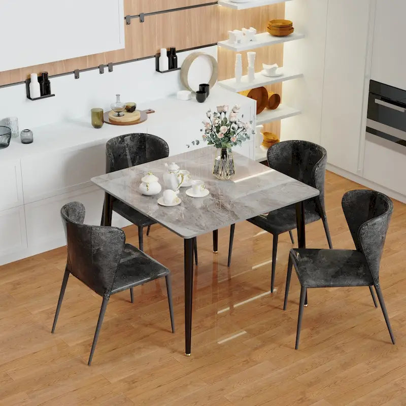 Modern Sintered Stone Marble Effect Table Top Kitchen Dining Table Square 4-Seat